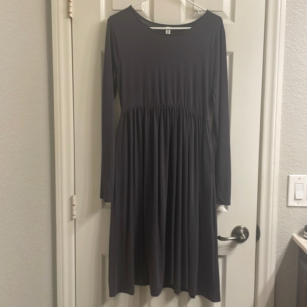 Grey Long Sleeve Dress with Pockets